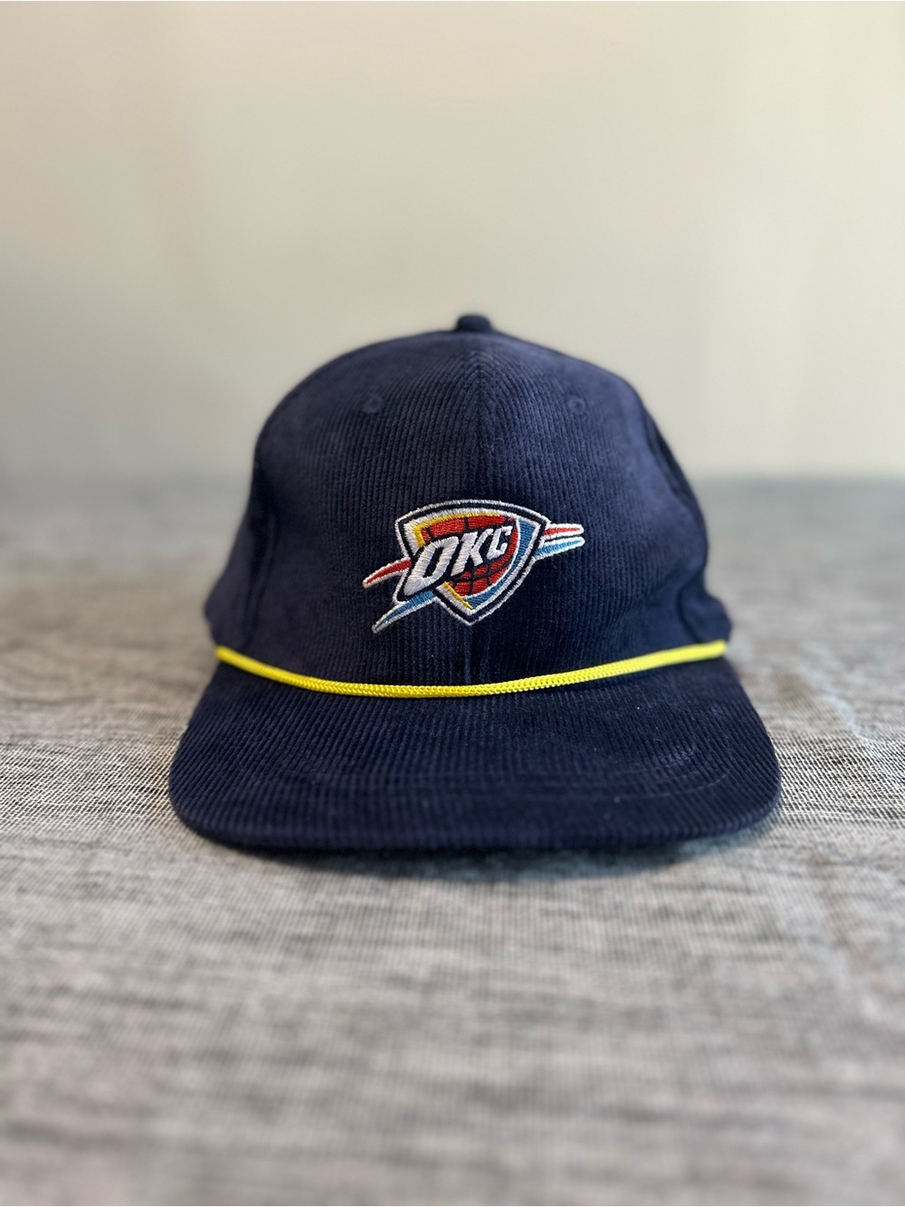 Oklahoma City OKC Thunder Hat Loves Blue Corduroy Snapback NBA Baseball Cap EUC